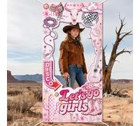 WADORN Let's Go Girls Theme Decorations Backdrop, 5.9x2.9Ft Pink Girl Birthday Party Banner Backdrops Disco Western Girls Photography Background Booth Props for Bachelorette Party Supplies