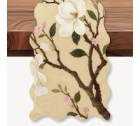 WADORN Magnolia Scalloped Edge Table Runner, 72x13 Inch Vintage Floral Linen Kitchen Dining Desk Decoration Farmhouse Table Runners for Home Kitchen Holiday Party Dresser Indoor Outdoor Supplies