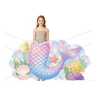 WADORN Mermaid Tail Decor Backdrop, 3.3x6.6Ft Ocean Mermaid Theme Party Banner Backdrops Large Mermaids Tail Photography Background Photo Booth Props for Indoor Outdoor Birthday Party Decor Supplies
