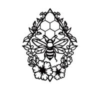 WADORN Metal Hanging Bee Wall Art Decor, Iron Metal Bees with Flowers, 22.7x30cm, Kitchen, Living Room, Modern Arts, Wall Mount, Nursery