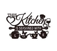 WADORN Metal Kitchen Wall Art Decor, This Kitchen is Seasoned with Love Metal Wall Art Hanging Decor Signs Word Name Wall Sculpture Statues Decor for Home Restaurants Shop, 9x14.9 Inch