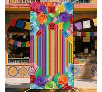 WADORN Mexican Party Striped Backdrop, 2.9x5.9 Ft Floral Fiesta Party Phtography Banner Photo Booth Props Cinco De Mayo Carnival Background Decorations for Indoor Outdoor Supplies