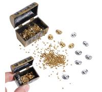WADORN Miniature Treasure Chest Set, Mini Pirate Chest Vintage Treasure Box with 20Pcs Gold Silver Bars and Bulk Gold Chip for Crafts Dollhouse Miniatures Micro Landscaping Decoration
