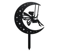 WADORN Moon Fairy Metal Decorative Garden Stakes, Funny Moon Angel Swing Metal Silhouette Statues Fairy Garden Ornament Gifts Black Yard Art Decoration for Outdoor Backyard Patio Lawn Walkway Pathway