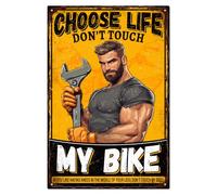 WADORN Motorcycle Sign, Biker Rules Metal Retro Poster Choose Life Don't Touch My Bike Tin Sign, Vintage Metal Art, 7.87x11.81 Inch