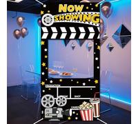 WADORN Movie Night Party Backdrop, 2.9x5.9 Ft Film Clapboard Popcorn Photo Banner Decoration Now Showing Large Fabric Hanging Phtography Background for Camera Movie Theater Red Carpet Party Supplies