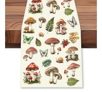 WADORN Mushroom Butterfly Table Runner, 13x72 Inch Mushroom Botanic Kitchen Dining Table Decoration Fern Forest Plants Farmhouse Table Runners for Home Kitchen Holiday Party Indoor Outdoor