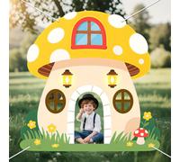 WADORN Mushroom Photo Banner for Party Decor, 4.9x4.9ft Mushroom House Jungle Wonderland Photo Door Backdrop Props Decor Large Fabric Photography Background Birthday Party Supplies for Indoor Outdoor