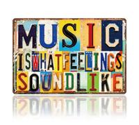 WADORN Music Inspirational Vintage Metal Tin Sign, 8x12 Inch Music Is What Feelings Sound Like Retro Art Sign Funny Practice Room Wall Poster Decor Gifts Plaque for Man Cave Garage Cafe Pubs Bar Home