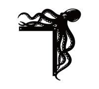 WADORN Octopus Metal Door Frame Decoration, 11x12.6 Inch Octopus Metal Wall Art Decor Black Ocean Theme Corner Sign with Double Sided Silhouette for Indoor Outdoor Door Window Shelf Table Corner