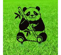 WADORN Panda Bamboo Metal Decorative Garden Stakes, Black Animal Silhouette Outdoor Decorations for Yard Art Outside Patio Garden Backyard Lawn Cute Panda Gifts for Women/Men