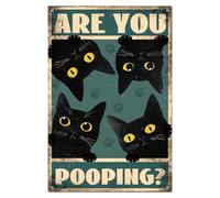 WADORN Peeking Black Cat Funny Metal Tin Sign, 7.9x11.8 Inch Are You Pooping Vintage Bathroom Sign Retro Toilet Wall Art Poster Plaque Decor for Home Bathroom Washroom Restroom Bedroom Farmhouse