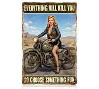 WADORN Pin-up Girl Motorcycle Metal Tin Sign 8x12 Inch Everything Will Kill You So Choose Something Fun Retro Wall Art Cool Motorcycle Lady Plaque Poster Decor for Home Garage Cafe Bar Pub Man Cave