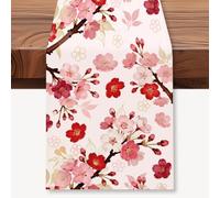 WADORN Pink Cherry Blossom Table Runner, 13x72 Inch Japanese Pink Sakura Floral Kitchen Dining Table Decoration Oriental Aesthetic Cherry Holiday Tables Runner for Home Party Anniversary Wedding