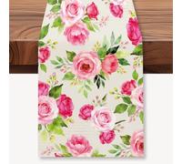 WADORN Pink Roses Table Runner, 72x13 Inch Watercolor Flowers Theme Kitchen Dining Desk Decoration Farmhouse Rose Table Runners for Spring Summer Home Kitchen Dresser Indoor Outdoor Supplies