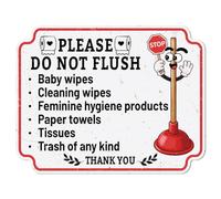 WADORN Please Do Not Flush Wipes Metal Tin Sign, 14.2x11 Inch Retro Home Business Bathroom Tin Sign with Funny STOP Symbol Tissues Wipes Toilet Restroom Wall Art Poster Plaque Decor for Bar Cave Decor