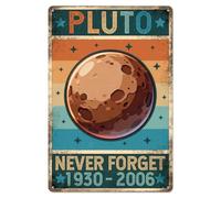 WADORN Pluto Never Forget 1930-2006 Metal Tin Sign, 12x8 Inch Space Pluto Retro Art Sign Funny Space Theme Lover Decor Gifts Plaque for Cafe Pubs Restaurant Garage Bar Shop Home Man Cave Wall Poster