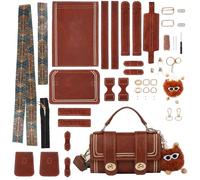 WADORN PU Leather Crossbody Bag Making Kit, DIY Knitting Crochet Shoulder Bag Making Materials PU Leather Handbags Sewing Kit for DIY Handmade Purse Making Accessories, 7.4x3.9x2.7 Inch (Brown)