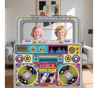 WADORN Retro Radio Boombox Photo Door Banner, 4.9x5.2 Ft Retro Music Dance Birthday Party Decoration Music 90s 80s Theme Background Frame Hanging Porch Banner Backdrop for Hip Hop Rock Punk Supplies