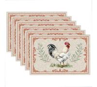 WADORN Retro Rooster Placemats Set of 6, Boho Vintage Rooster Cloth Table Place Mats Non-Slip Linen Washable Table Mats Heat Resistant Placemats for Kitchen Dining Tables Outdoor Party Wedding Decor