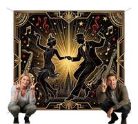 WADORN Roaring 20s Dancer Photo Backdrop, 1920s Jazz Party Banner Decor | 6.5x5.9 Ft, Retro 1920s Dance Party Decor, Jazz Dance Black Gold Art Photo Booth Prop for Birthday Cocktail Dance Party Prom