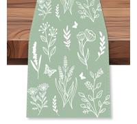 WADORN Sage Leaves Lavender Dandelion Table Runner, 13x72 Inch Green Plants Butterfly Kitchen Dining Table Decor Seasonal Farmhouse Dining Room Table Runners for Home Kitchen Holiday Indoor Outdoor