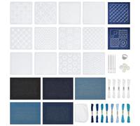 WADORN Sashiko Embroidery Kit Japanese Sashiko Sewing Kit for Beginners Total 45Pcs Including Water Soluble Denim Fabric Threads Molds Needles Finger Covers Rings Floss for Hand Sewing Quilting