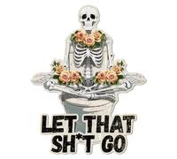 WADORN Skeleton Toilet Metal Tin Sign, 14.5x11 Inch Funny Retro Home Business Bathroom Toilet Tin Sign Funny Let That Shut Go Skull Wall Art Poster Plaque Decor for Restroom Washroom Home Decor Gifts