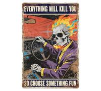 WADORN Skeleton Vintage Metal Tin Sign, 12x8 Inch Everything Will Kill You Retro Art Sign Funny Skeleton Lover Decor Gifts Plaque for Cafe Pubs Restaurant Garage Bar Shop Kitchen Man Cave Wall Poster