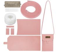 WADORN Small Crossbody Cell Phone Bag Kit, PU Leather DIY Shoulder Bag Card Holder Set Mini Handmade Cellphone Handbag Sewing Kit for Woman Phone Wallet DIY Crafts,19x12x0.5cm, Pink