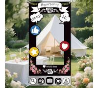 WADORN Social Media Photo Frame Props for Party Decor, 5.9x2.9ft Booth Selfie Frame with Emoji Speech Bubble Photo Door Backdrop Props Decor Large Fabric Photography Background Party Supplies
