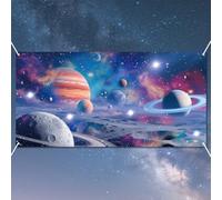WADORN Space Photo Banner for Party Decor, 5.9x2.9ft Starry Planet Photo Door Backdrop Props Decor Large Fabric Planet Universe Theme Photography Background Birthday Party Supplies for Indoor Outdoor