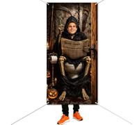 WADORN Spooky Gothic Skeleton Toilet Decor Door Banner, 6x2.9 Ft Grim Reaper Halloween Party Decoration Grim Reaper Reading Photography Hanging Background for Bathroom Restroom Halloween Party Home