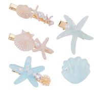 WADORN Starfish Shell Pearl Hair Clips Set Glitter Sea Star Alligator Barrettes Cute Seashell Ponytail Holder Mermaid Hair Accessories for Wedding Headpiece Women Beach Party Hairpin Headdress