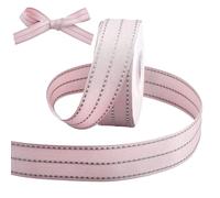 WADORN Stitched Edges Grosgrain Ribbon, 1''x9.8 Yards Striped Fabric Grosgrain Ribbons DIY Craft Ribbon with Tripled Edge Lines for Gift Wrapping Valentine's Day Holiday Wedding Hair Bow Clips, Pink