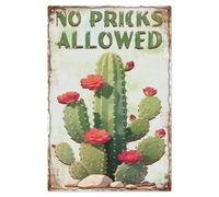 WADORN Succulent Bouquet Cactus Flower Vintage Metal Tin Sign, 7.9x11.8 Inch Cactus No Pricks Allowed Retro Wall Art Sign Funny Plants Wall Art Decor Plaques For Country Garden Yard Greenhouse Garage