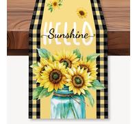 WADORN Summer Sunflower Table Runner, 13x72 Inch Hello Sunshine Sunflower Kitchen Dining Table Decoration Spring Summer Seasonal Table Runner for Home Anniversary Holiday Party Indoor