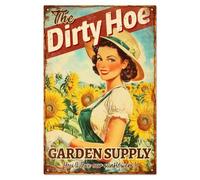 WADORN Sunflower Women Metal Tin Sign, The Dirty Hoe Garden Supply Funny Retro Tin Sign Hanging Decor for Garden Art Decor You'll Love Our Sunflower Metal Wall Plaque Decor for Home, 11.81x7.87 Inch
