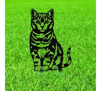 WADORN Tabby Cat Metal Decorative Garden Stakes, Black Cute Short-haired Cat Outdoor Statues Silhouette Funny Cats Lover Gifts Stakes Ornaments for Yard Art Garden Patio Backyard Lawn Decor