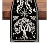 WADORN Tree of Life Table Runner, 13x72 Inch Black Viking Raven Birds Print Decorative Table Runners Kitchen Dining Table Decoration Vintage Kitchen Dining Table Decoration for Home Holiday Party