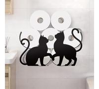 WADORN Two Cats Metal Toilet Paper Holder for Extra 8 Rolls, Black Cats Toilet Tissue Storage Decorative Toilets Paper Rolls Organizer Wall Mounted for Bathrooms Home Office