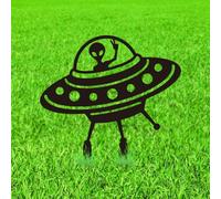 WADORN UFO Metal Decorative Garden Stakes, Aliens Silhouette Metal Outdoor Statues Personalized Garden Ornament Gifts Black Weatherproof Yard Art Decorations for Outdoor Backyard Patio Lawn Walkways