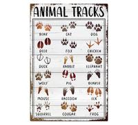 WADORN Vintage Animal Tracks Field Guide Metal Tin Sign, 7.9x11.8 Inch Rustic Animal Tracks Retro Wall Art Sign for Animal Lovers Funny Farmhouse Metal Poster Plaque for Home Cabin Country Classroom