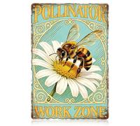 WADORN Vintage Bees Pollination Daisy Metal Tin Sign, 12x8 Inch Pollinator Work Zone Retro Art Sign Funny Insects Decor Gift Plaque for Farmhouse Cafe Pub Garage Restaurants Garden Wall Poster