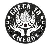 WADORN Vintage Check Ya Energy Metal Tin Sign, 11x11 Inch Funny Retro Home Bookstore Cafe Pub Welcome Tin Sign Gothic Witch Witchy Meditation Spiritual Wall Art Poster Plaque Decor for Man Cave Club