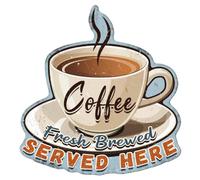 WADORN Vintage Coffee Metal Tin Sign, 11.5x11 Inch Funny Retro Kitchen Diner Cafe Shop Restaurant Tin Sign Coffe Fresh Brewed SERVED HERE Wall Art Poster Plaque Decor for Bar Pub Home Decor