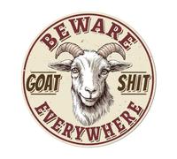 WADORN Vintage Goat Metal Tin Sign, 11x11 Inch Funny Retro Farmhouse Cafe Garage Home Tin Sign Beware Goat Shit Everywhere Wall Art Poster Plaque Decor for Man Cave Club Home Pub Decor