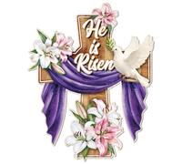 WADORN Vintage He is Risen Cross Easter Metal Tin Sign, 13.7x11 Inch Funny Retro Religious Easter Home Tin Sign Cross Floral Printed Wall Art Poster Plaque Outdoor Decor for Man Cave Pub Club Decor