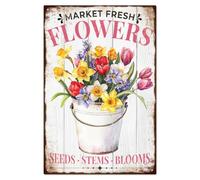 WADORN Vintage Market Fresh Flowers Metal Tin Sign, 7.8x11.8 Inch Funny Retro Gardening Tin Sign Gardener Gift Wall Art Plaque Decor Outdoor Spring Poster Decor for Garden Yard Porch Home Decorations