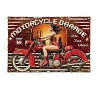 WADORN Vintage Pin Up Lady Motorcycle Metal Tin Sign, 7.8x11.8 Inch Funny Retro Garage Man Cave Pub Tin Sign Motorcycle Garage Lady Wall Art Poster Plaque Decor for Home Bar Man Cave Club